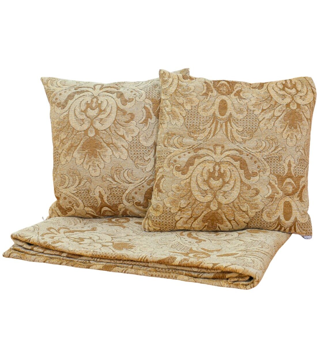 Barna–Bézs Damaszt Mintás Díszpárna Szett Ágydísszel