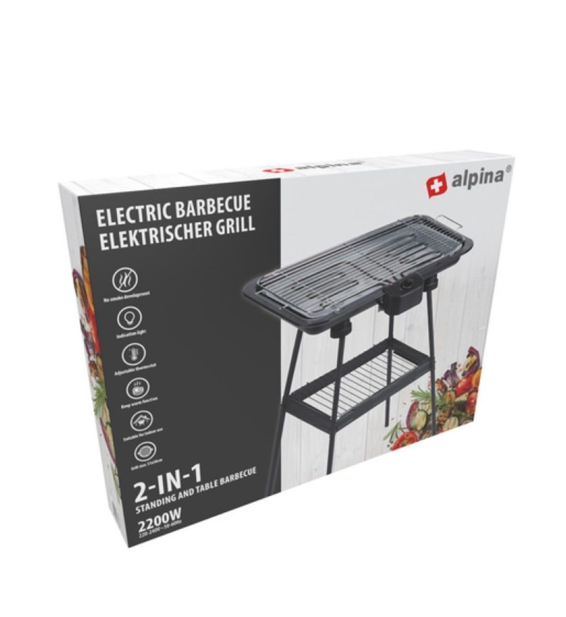 Alpina elektromos grill BBQ állvánnyal 230V – kültéri és beltéri grillsütő
