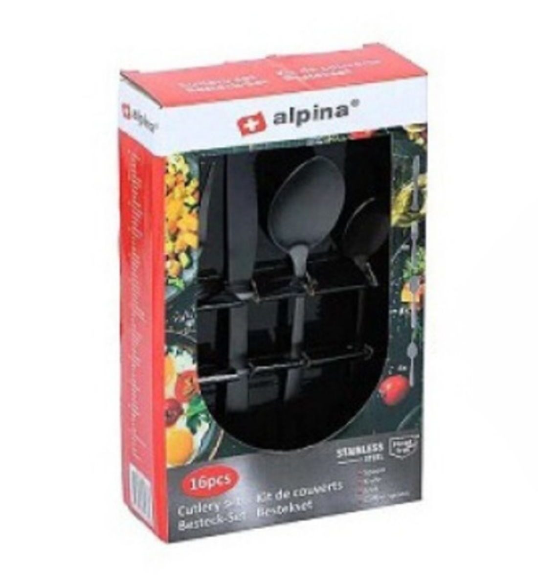 Fekete evőeszköz szett 16 részes Alpina – modern készlet