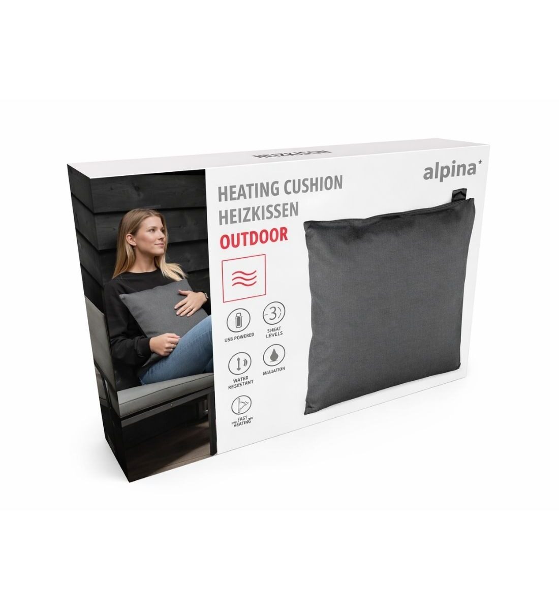 Alpina fűthető kerti párna 40x40 cm – szürke, extra vastag melegítő ülőpárna