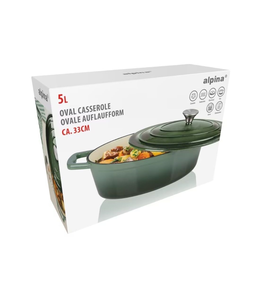 Alpina öntöttvas lábas fedővel 33 cm – zöld, nagy méretű főzőedény