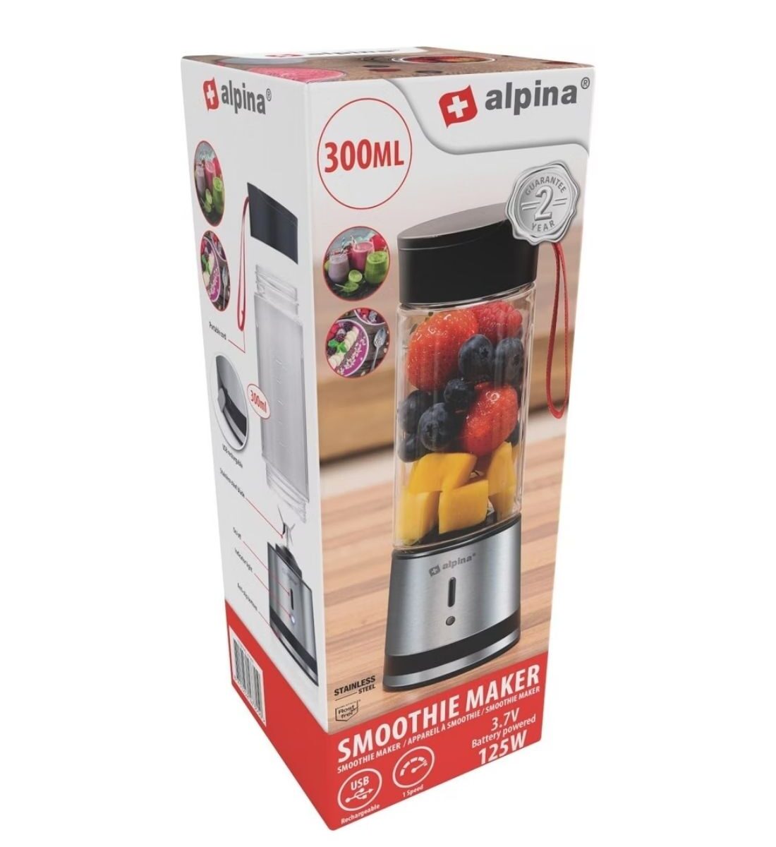 Alpina hordozható turmixgép 400 ml 125W – akkumulátoros smoothie mixer (1500 mAh)